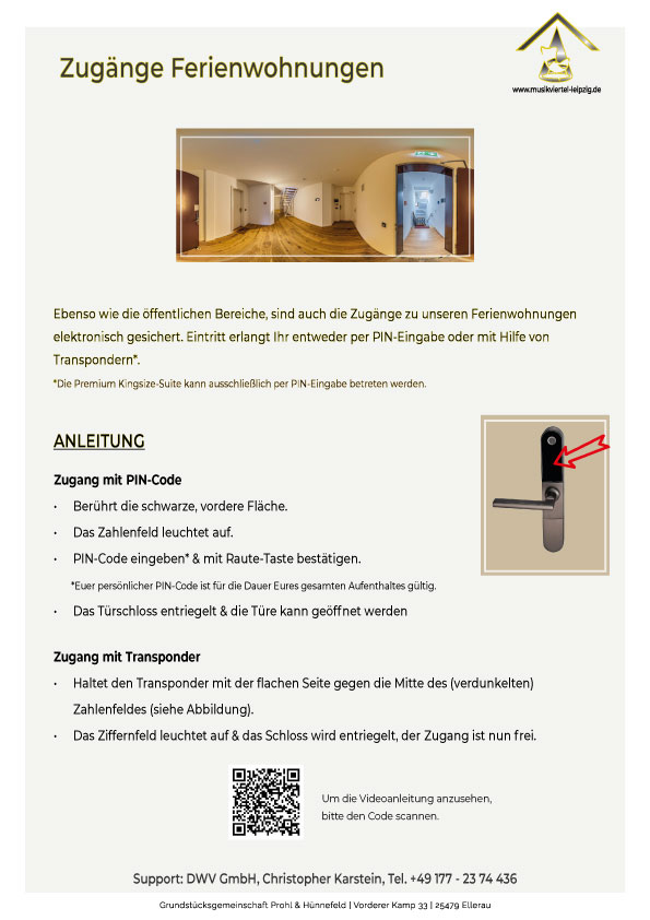 Musikviertel Leipzig | Anleitung Schließsystem Galerie und Ferienwohnungen