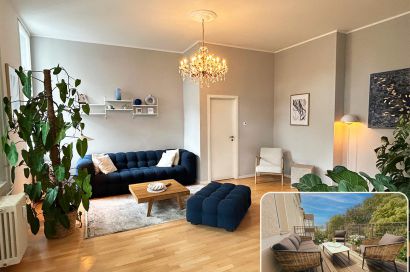 Premium Kingsize Suite - großes Wohnzimmer mit angrenzendem Wintergarten und Balkon